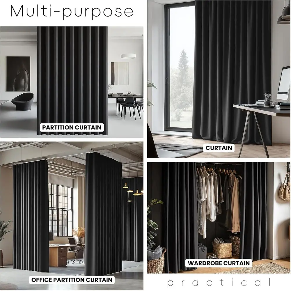 طقم ستائر للخصوصية مع مسار، 106 عريض × 106 طويل، أسود #5