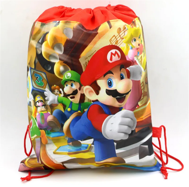 Bolsa de regalo de Super Mario Bros, mochila no tejida con cordón, decoración de fiesta de cumpleaños para niñas, 27X35cm