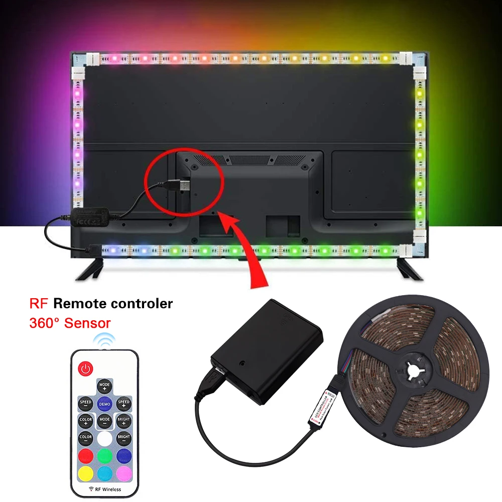 5V 5050 RGB Led Strip Light Tape Kit telecomando USB/alimentazione a batteria con interruttore decorazione lampada flessibile impermeabile per la casa