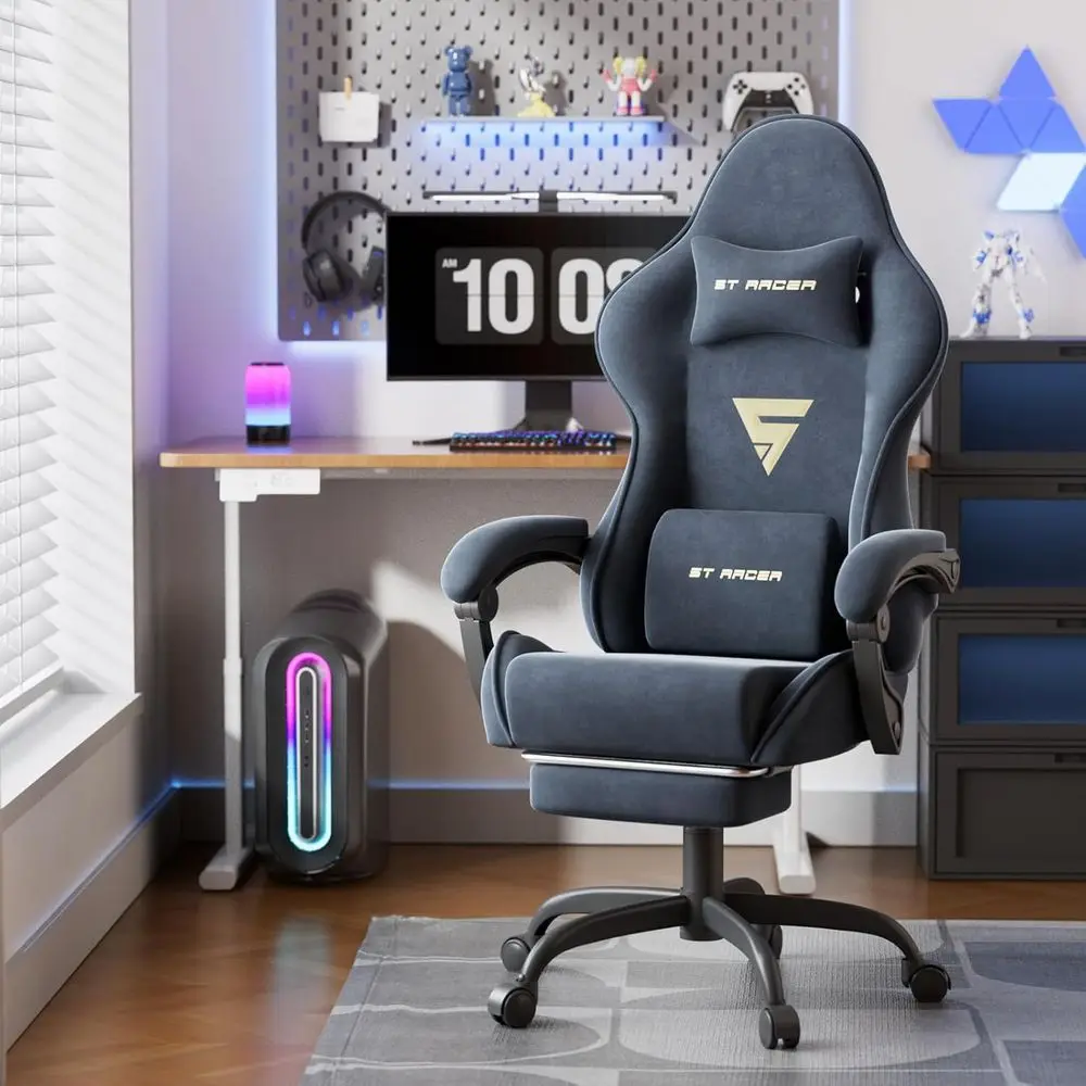 Ergonomic Gaming Chair with Footrest and Massage, High-Back Reclining for Gamers, Suitable for Home or Office (Grey) view 2