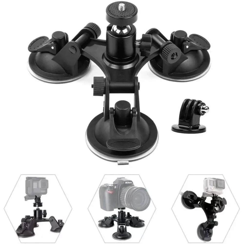 

Triple Suction Car Mount for Insta360 GoPro Hero SJCAM Xiaomi Yi Inst360 Universal Cameras
