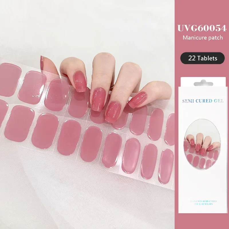 22 Tips UVG Series UV Semi-cured Gel Nail Stickers  Waterproof Long Lasting UVLamp Required Full Cover Nail Decals Nail Charms