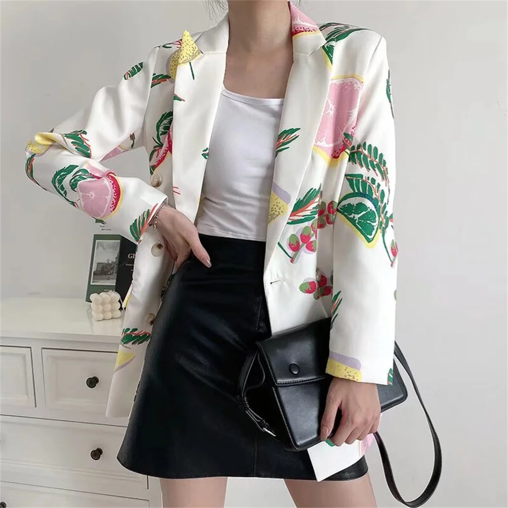 PB&ZA 2024 Spring New Women\'s Fashion and Elegance Casual Versatile Fresh Fruit Print Suit Coat