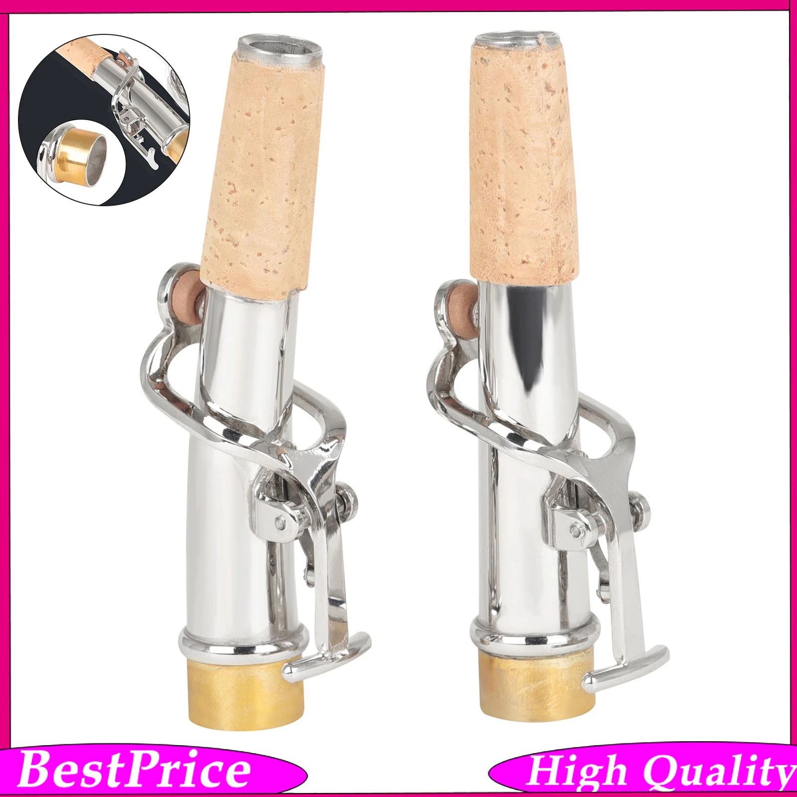 B53 Soprano Saxophone Straight Curved Neck 2pcs Nickel Plated Sax Neck Replacement Parts Repair Accessories for Saxophone Player