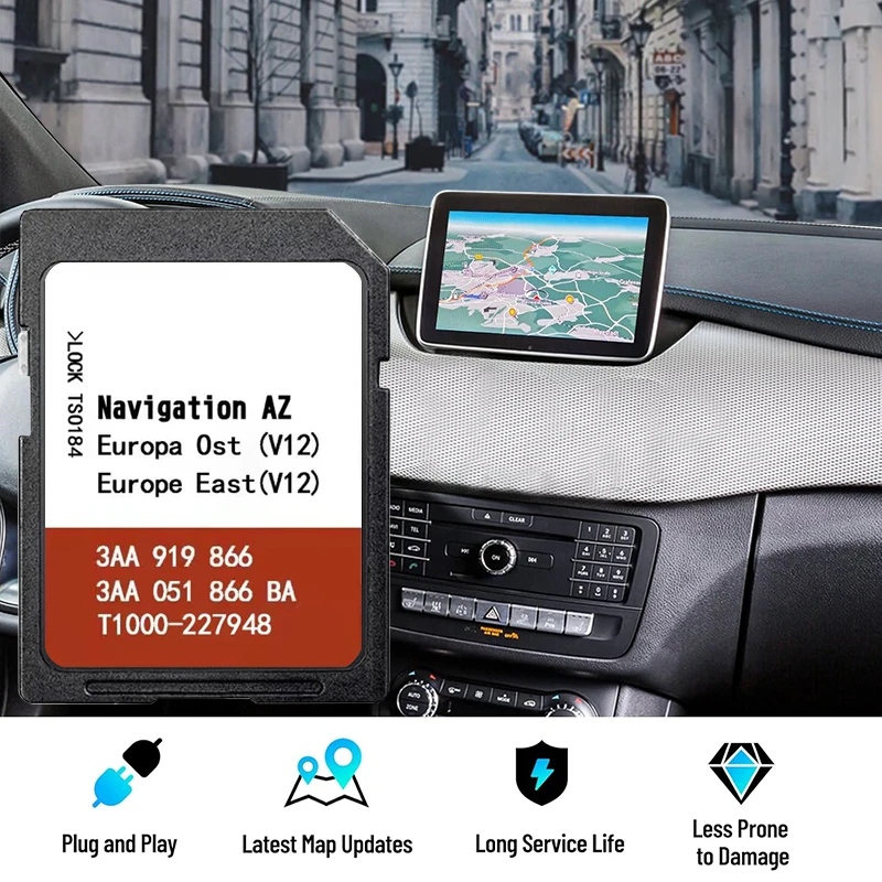 Image of AZ V12 Ost Europa OST-Karten SD-Karte 8 GB für VW Jetta/Caddy/Golf/Passat/Polo/Tiguan/Sharan Autonavigation RNS315 3AA 919866 A
