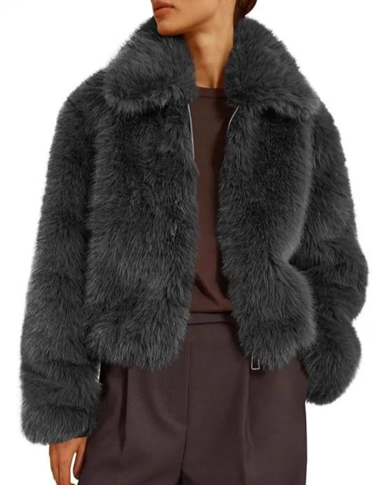 Women's Faux Fur Lapel Jacket for Chic Style - close-up view