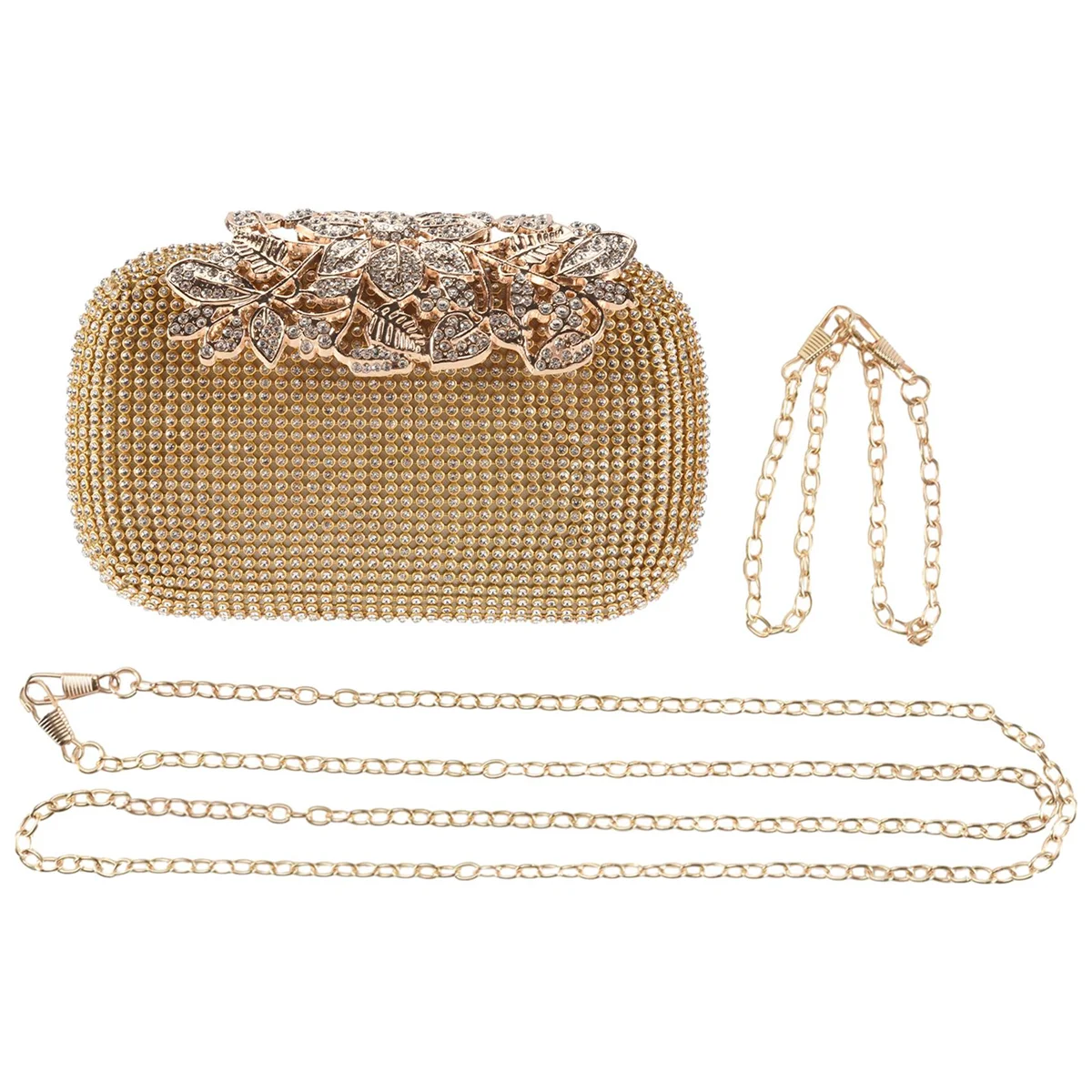 Unique Gold Rhinestone Evening bag Clutch Purse Party Bridal Prom