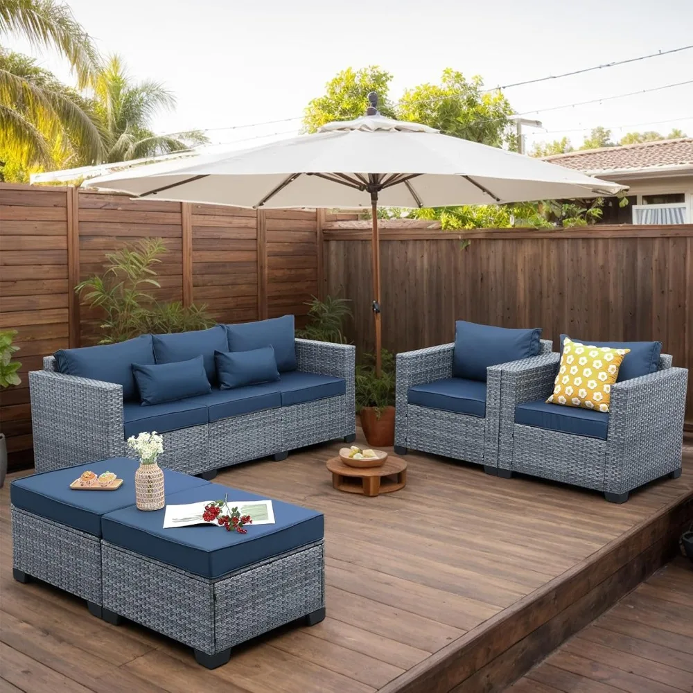 

Patio Furniture Set,with All-Weather PE Rattan, Anti-Slip Cushions & Ottomans, 5-Piece Outdoor Wicker Conversation Set