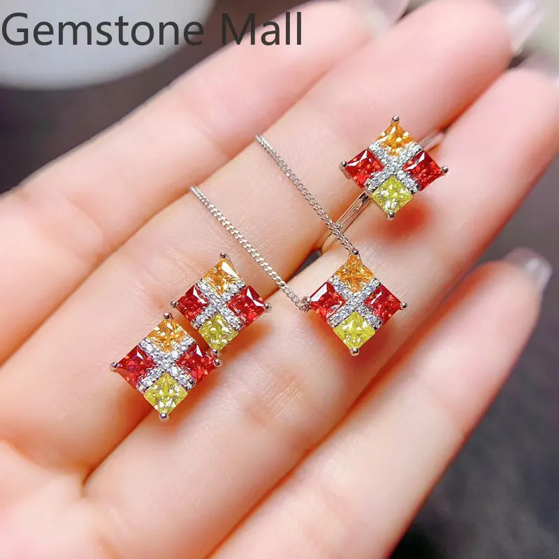 

Cute Silver Jewelry Set for Girl 3mm 4.8ct Moissanite Ring Earrings Pendant with Gold Plating 925 Silver Moissanite Jewelry