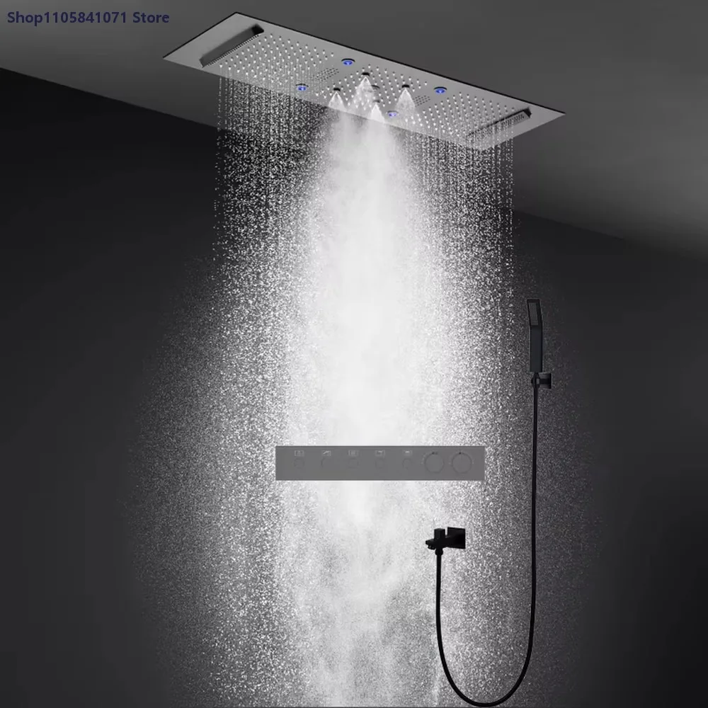 Modern Hotel Multi-Function Shower Head Set 90x30cm Ceiling Mounted Thermostatic Rain Mist Waterfall Column with Music