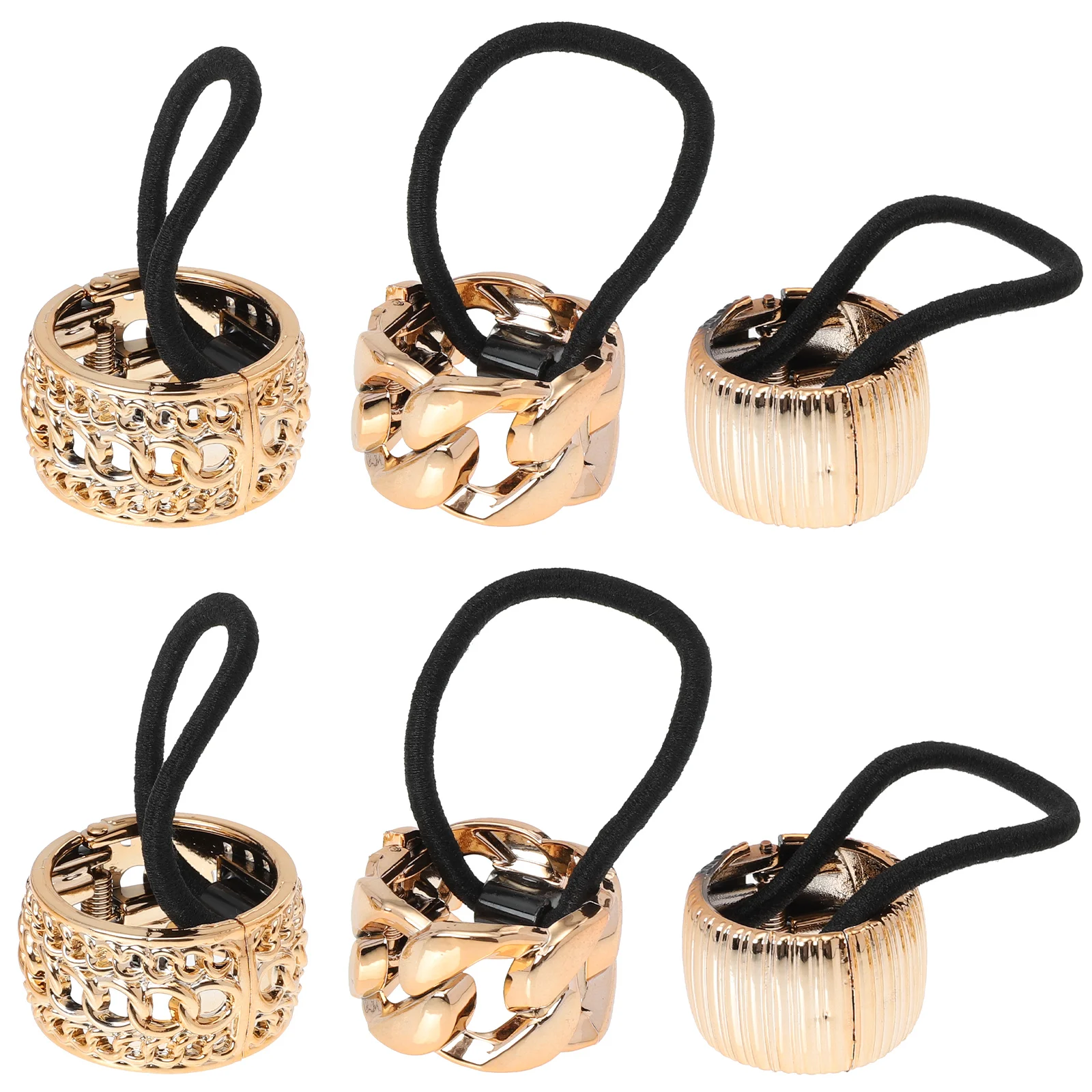 

6 Pcs Ponytail Button Cuff Hair Pins Gold Clips Holder Ties Cuffs Rope Metal Buckle