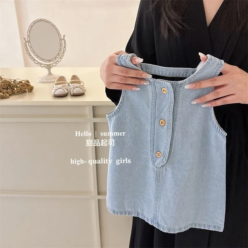 

New Baby Girl Deinm Vest Dress Summer Thin Edition Children's Korean Style Sleeveless Dress