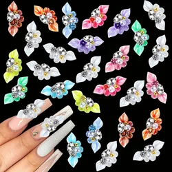 10PCS Elegant 3D Floral Nail Charms with Sparkling Rhinestones & Pearls - Chic Accessories for DIY Manicures & Special Occasions