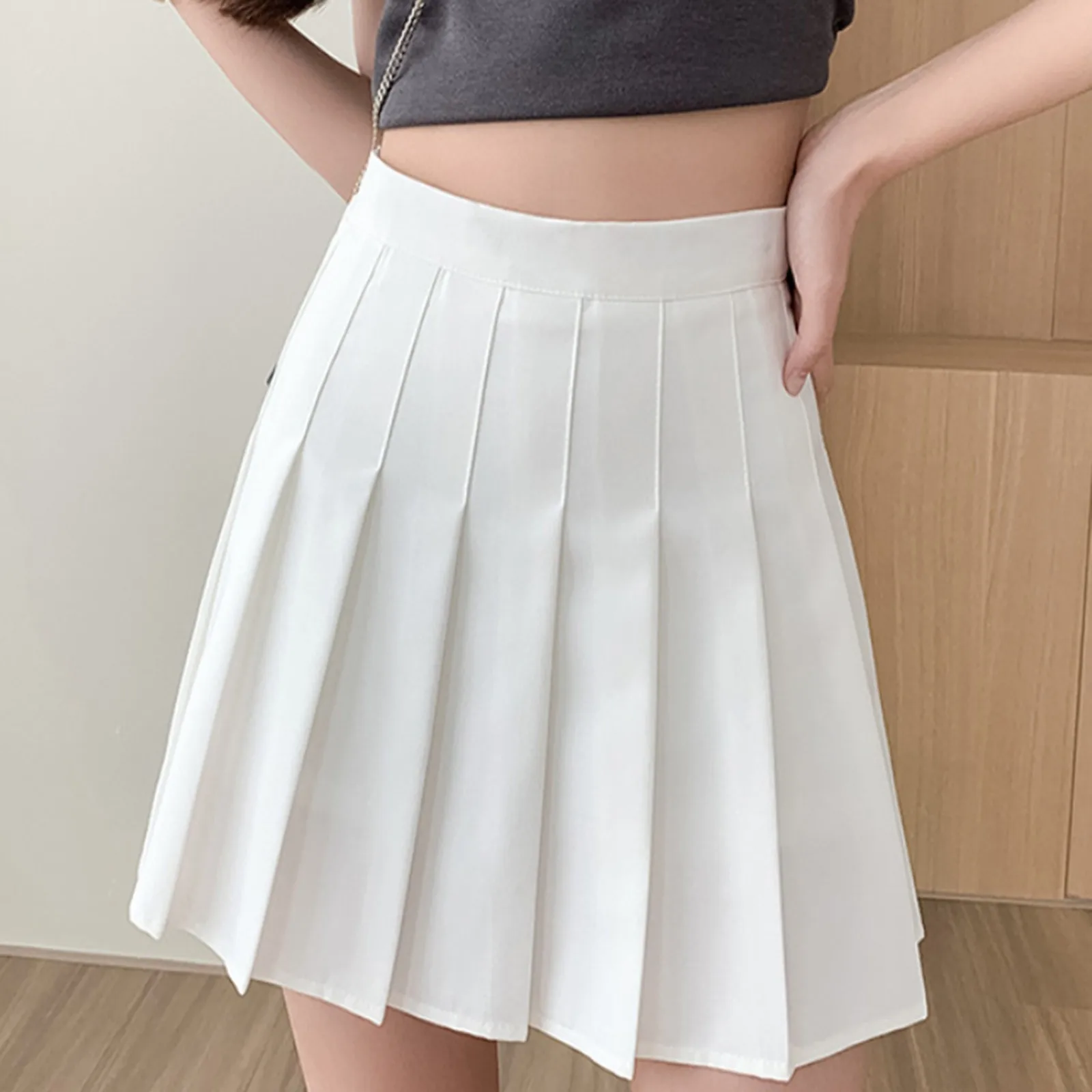 

Cute And Sweet Large Swing A Line Skirt Women's Fashionable High Waisted Mid Length Half Bodies Skirts Solid Color Pleated Skirt