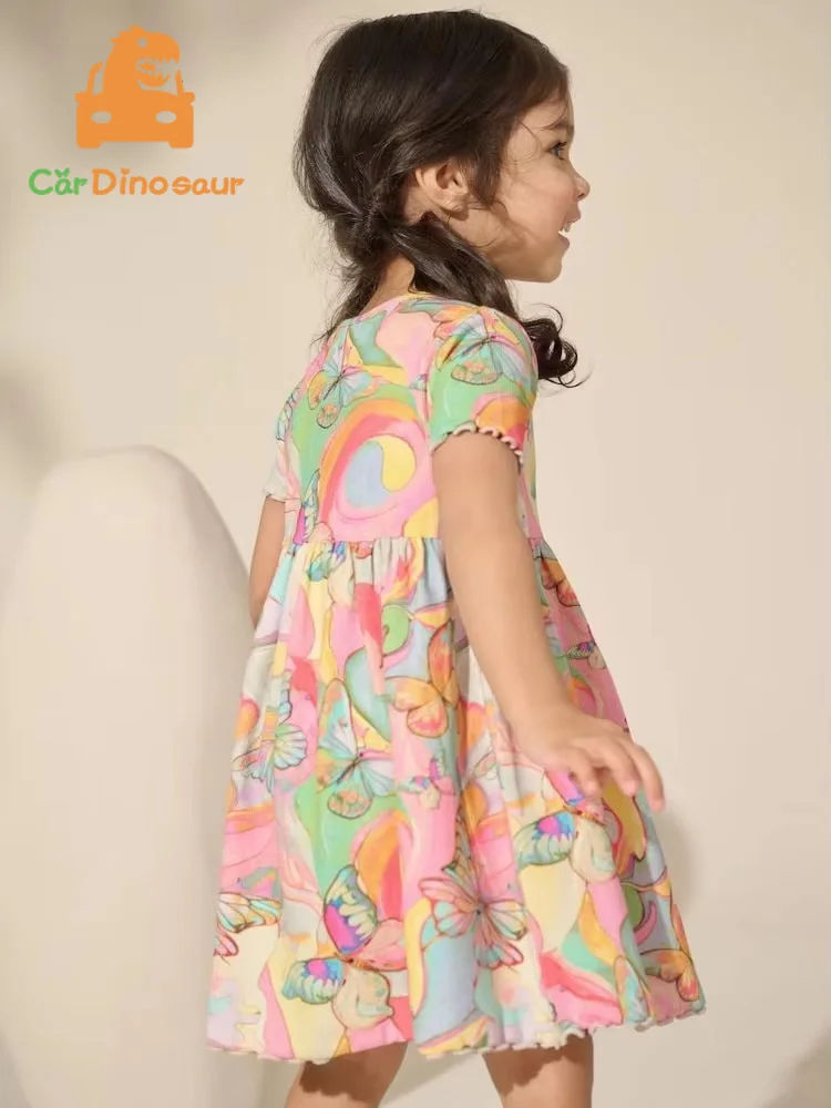 2025 Summer 3 4 6 8 10 12 Years Children Cotton Beautiful Pretty Sweet Full Flower Print Short Fly Sleeve Baby Kids Girls Dress