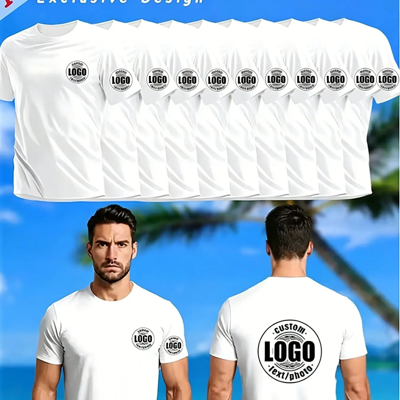 10-piece men's custom sports T-shirts | Can be personalized with photos/maps on both front and back. Comfortable to wear all yea