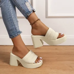 Thick Heeled Platform Sandals Women  Summer High Heels Mule Slippers Woman Comfort Soft Casual Beach Slides