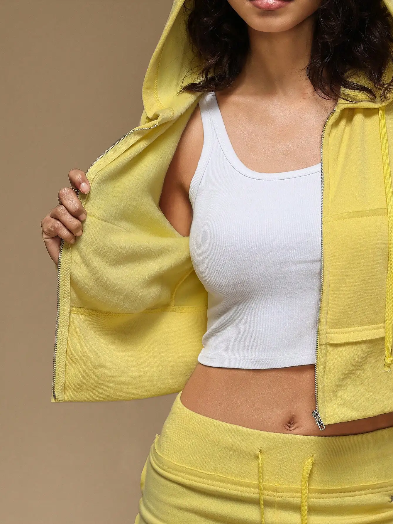 

Women's Yellow Zip-Up Hoodie Jacket with Thermal Lining, Casual Fit for Autumn