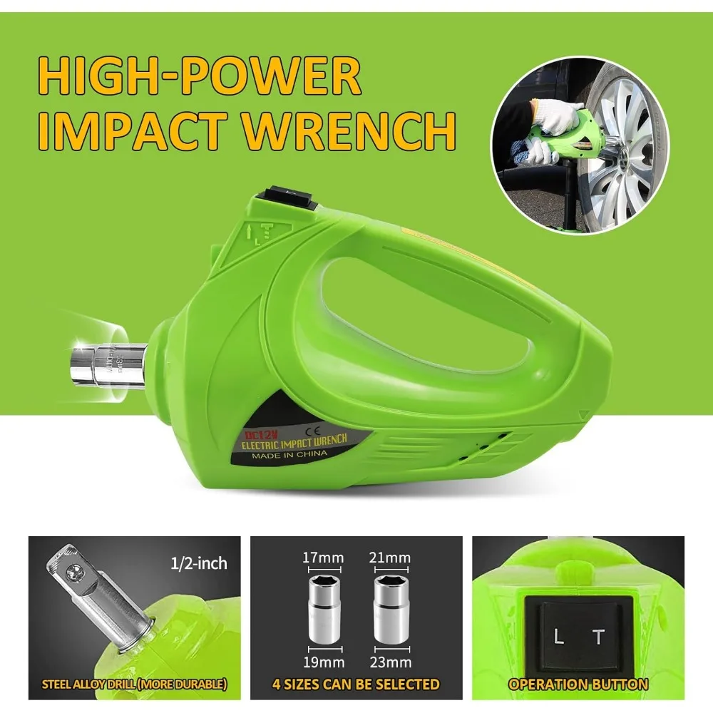 ชุดแม่แรงรถยนต์ไฟฟ้า 5 ตัน พร้อมประแจกระแทกและที่สูบลมยาง - ยกอัตโนมัติ 12V สำหรับรถ SUV รถบรรทุก กรณีฉุกเฉิน