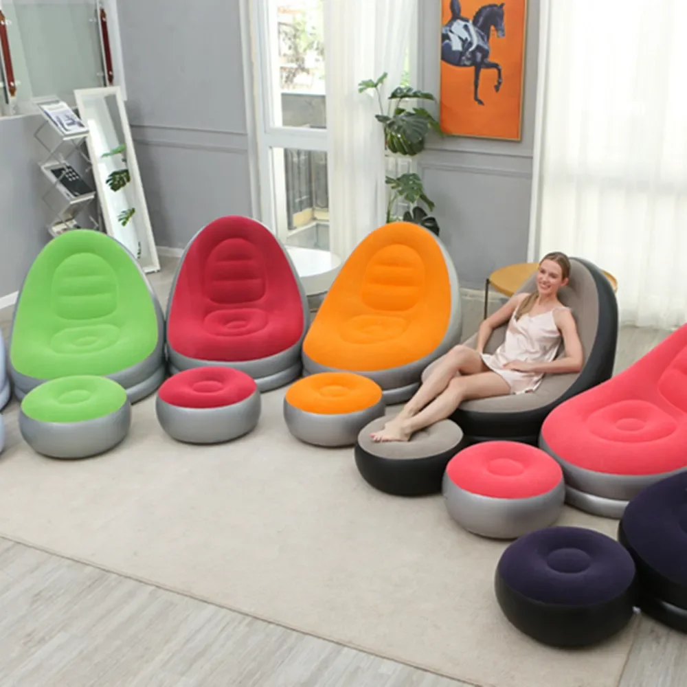 Sofá inflável de pelúcia para pessoas preguiçosas, cama dobrável ao ar livre, cadeira deitada conveniente com banco de pés, novo, quente
