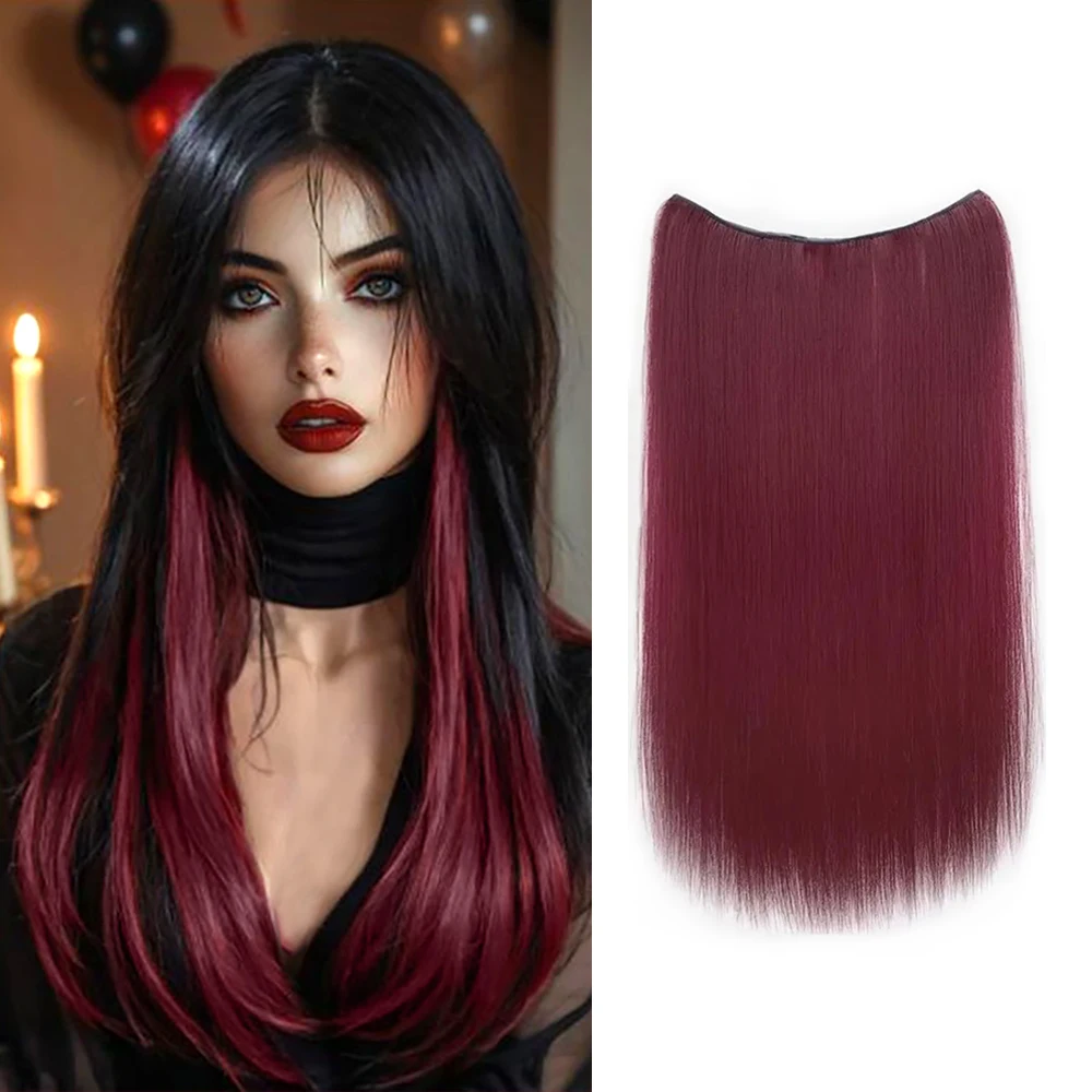 

22-дюймовые невидимые синтетические волосы для наращивания с 4 клипсами, длинные, прямые, цветные, легко наносятся, подходят для повседневного или праздничного использования женщинами.