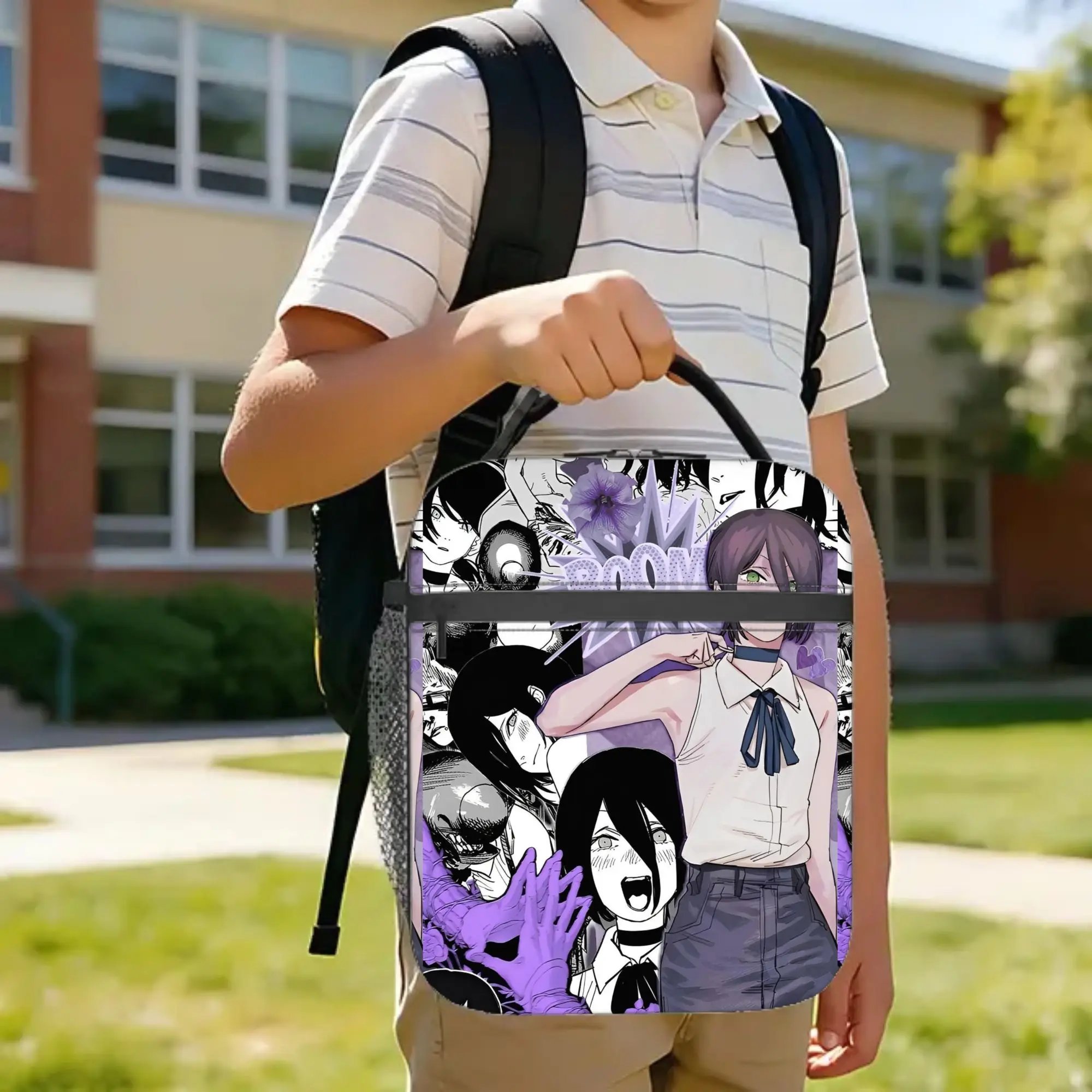 C-Chainsaws Man Reze Insulated Lunch Bag Thermal Bag Reusable,Meal Container Anime Manga Leakproof Lunch Box Tote  Outdoor
