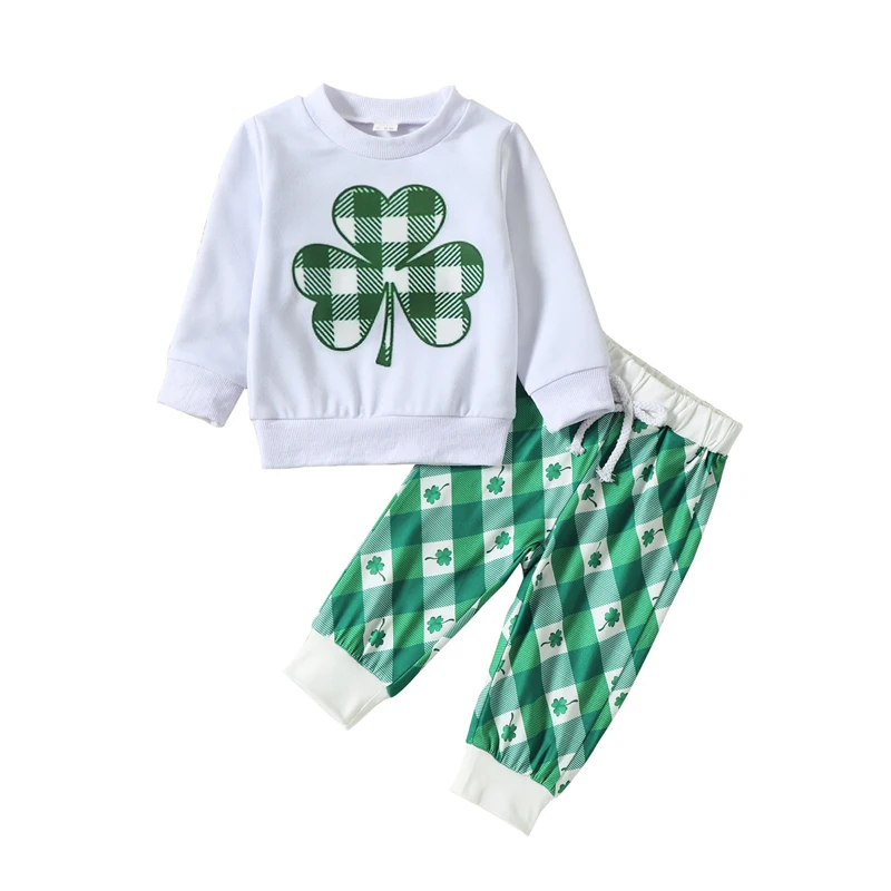 Toddler Baby Girls Boys St Patrick s Day Outfits Lucky Charm Sweatshirt Pullover Top Green Shamrock Pants Set Cute Irish