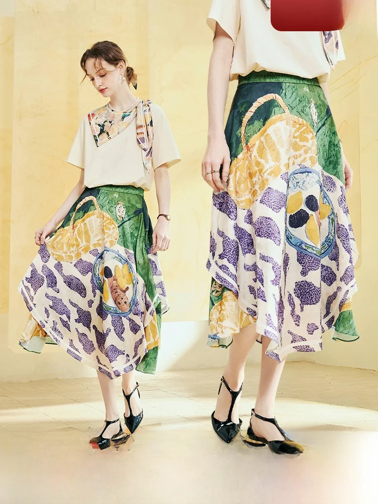 

Длинная асимметричная юбка Two Tee Things с винтажным принтом и надписями мятного цвета, с завышенной талией, женская модная одежда