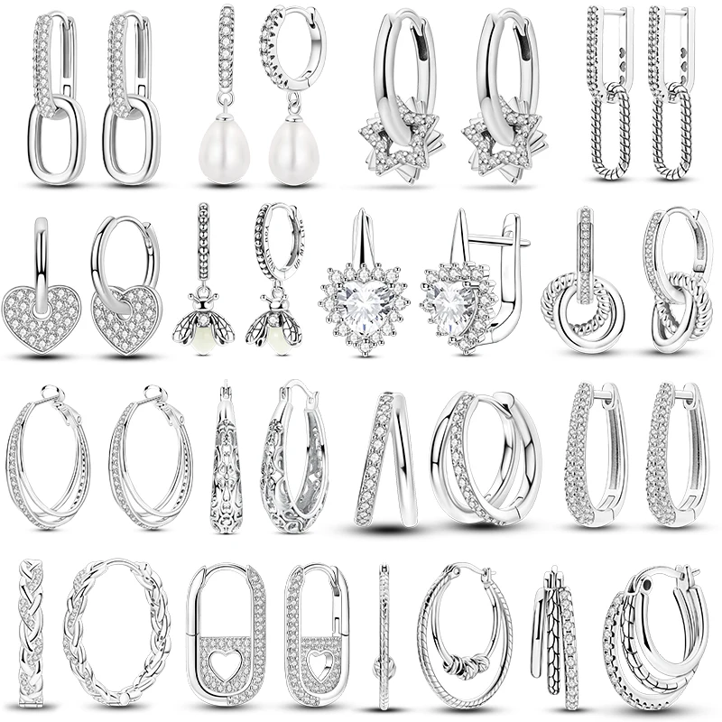 Klassische Creolen aus 925er Sterlingsilber für Damen, einfarbig, mit Zirkonia, runde Form, Pendientes, Tropfenohrringe, Modeschmuck