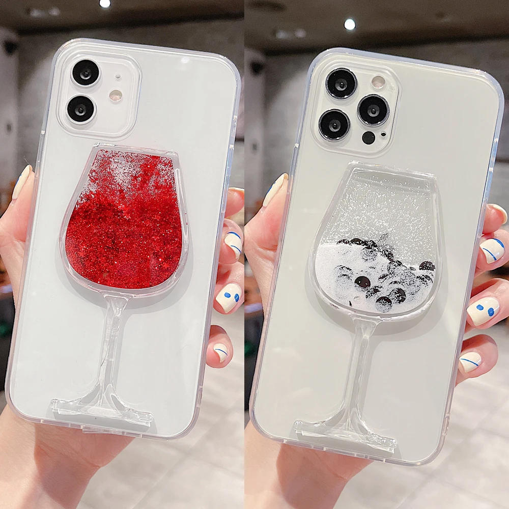 SE 2022 Dynamic Case for iPhone 13 12 11 Pro Max 6S 7 8 Plus X XS XR Cases Wine Glass Glitter Liquid Quicksand Phone Cover Women