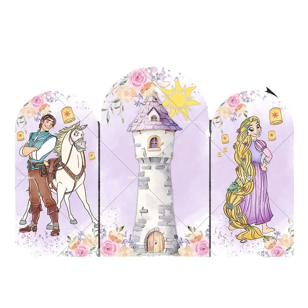 

Watercolor Tangled Princess Arch Wall Panels Cover Background Disney Castle Arch Cover Backdrop for Kids Birthday Baby Shower