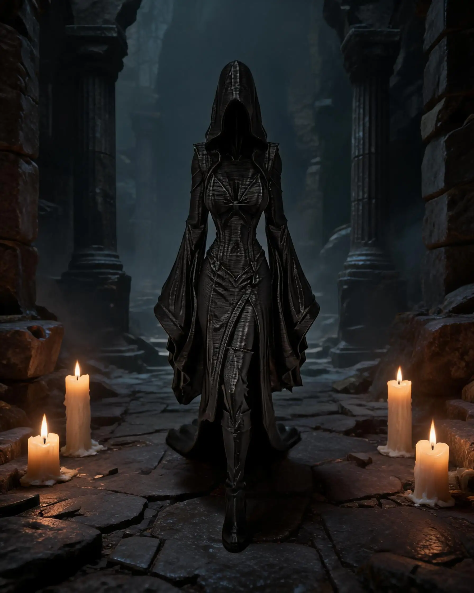 3D Printed Faceless Hooded Female Assassin Statue Gothic Mysterious Cloak Lady Figurine Adult Collection Desktop Home Decor Orna