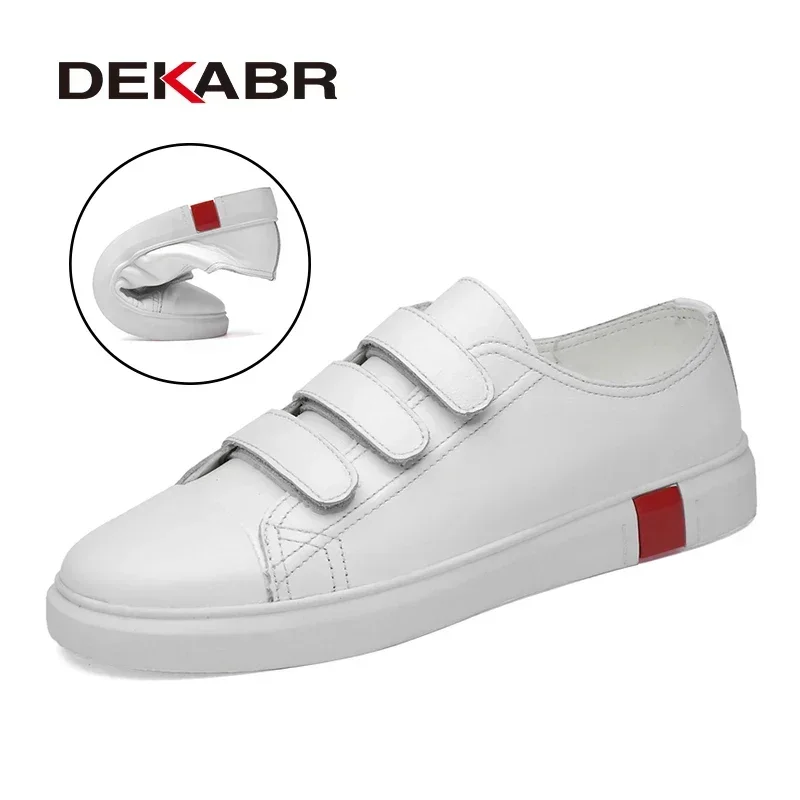 DEKABR Hot Sale Men Casual Shoes Lightweight White Black Sneakers Split Leather Breathable Men\'s Flats Shoes Walking For Men