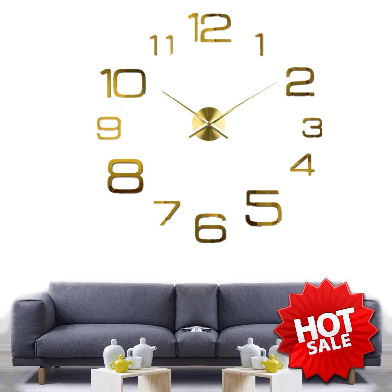 2023 Modern Design Large Wall Clock 3D DIY Quartz Clocks Fashion Watches Acrylic Mirror Stickers Living Room Home Decor Horloge