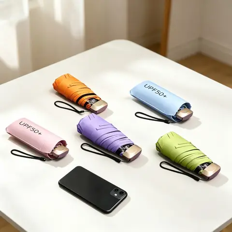 Mini Paraguas Plegable de Bolsillo, Vinilo, Protección UV, Parasol, Doble Uso para Sol y Lluvia