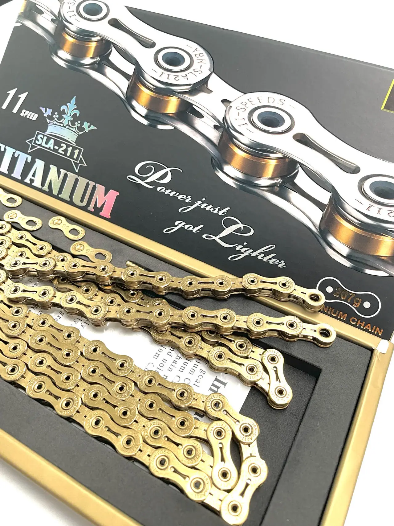 YBN 11-Speed Full Hollow Titanium Chain SLA211 118L MTB Road Bike Chains Suitable for SRAM/Campanolo System Bicycle Accessories