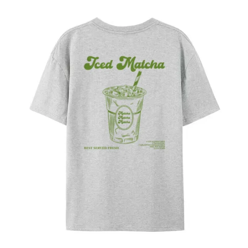 Retro Aesthetic Iced Matcha T-Shirts Cute Matcha Lover T Shirt Women Summer Oversized Streetwear Graphic Tees Unisex Clothing