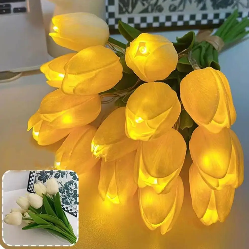 10pcs Tulips LED Night Light Artificial Tulip Flowers Lamp Simulation Tulips Bouquet Night Light Gifts For Home Decoration