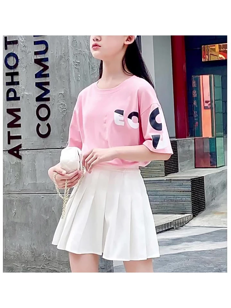 1 pièces printemps été filles jupe plissée étudiants élastique a-ligne jupe enfants collège Style jk jupes enfants mode jupes courtes