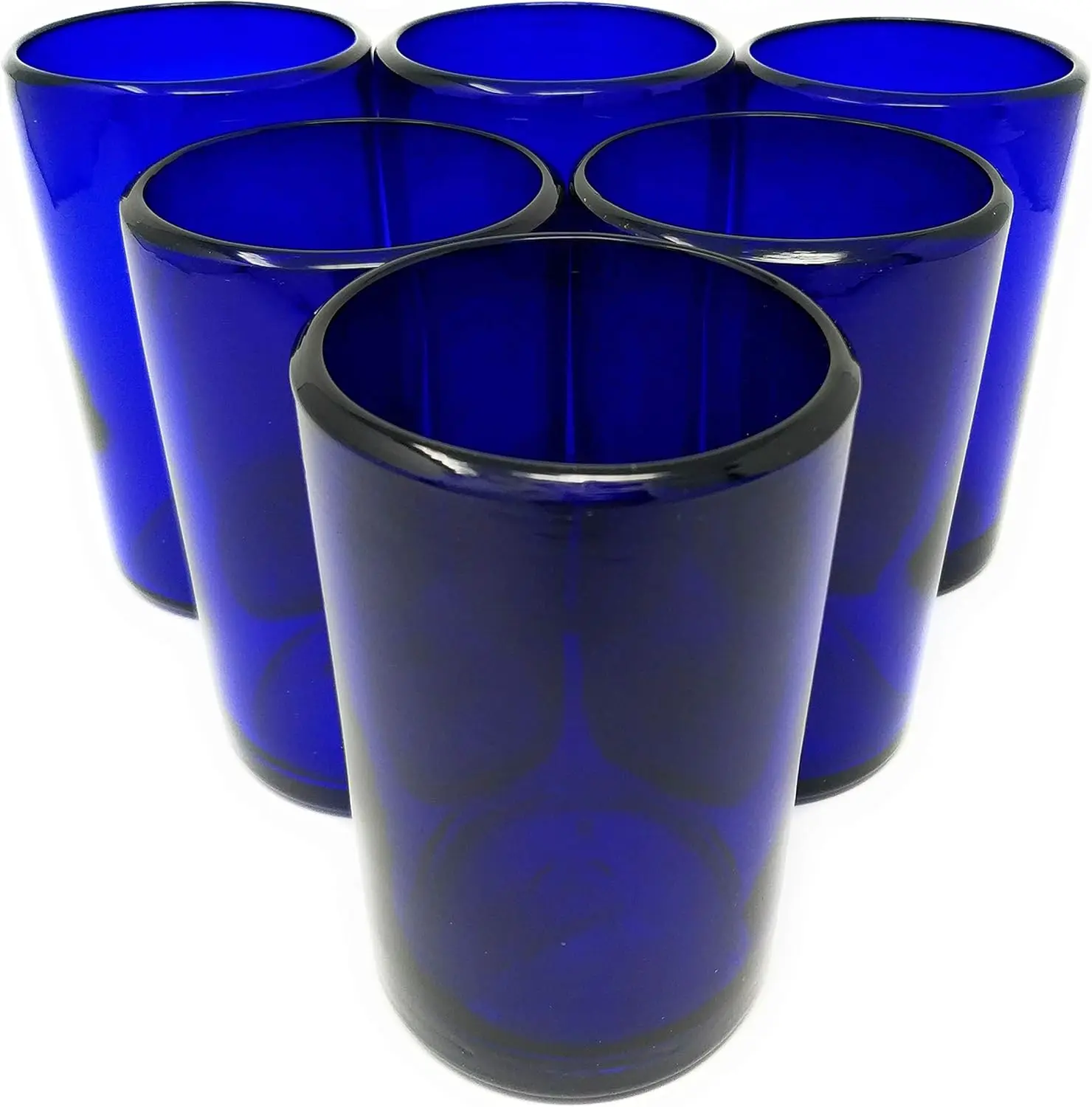 Hand Blown Mexican Drinking Glasses \u2013 Set of 6 Cobalt Water Glasses (14 oz each)