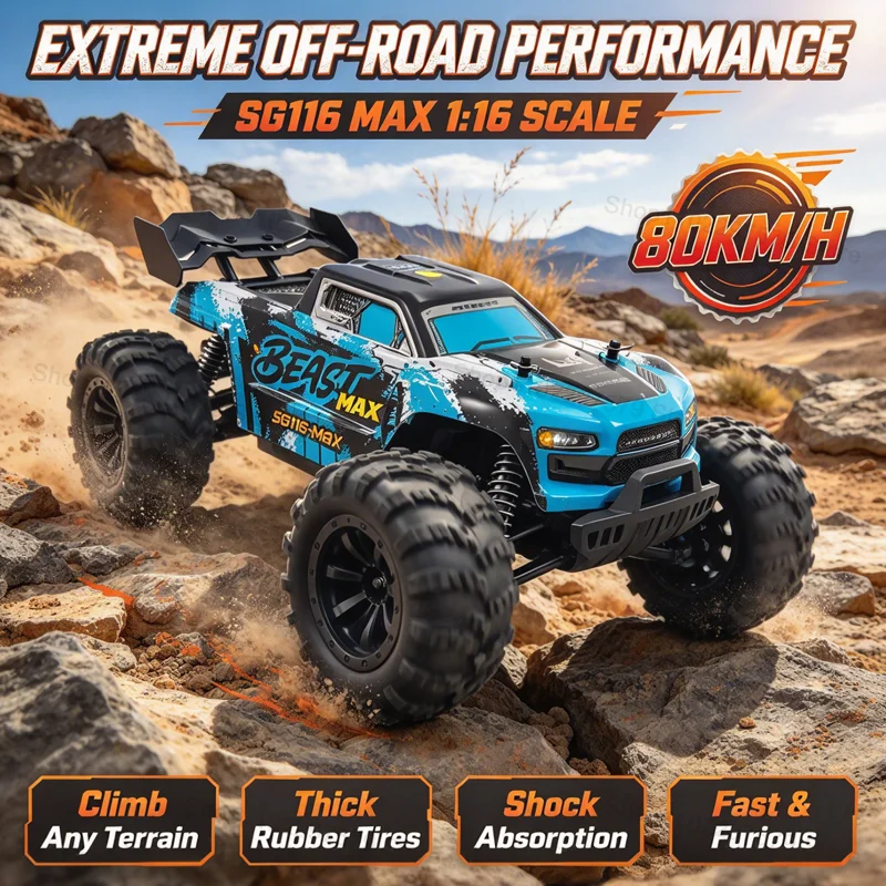 1:16 SG116 MAX/PRO RC Monster Truck 80KM/H Brushless Motor 4WD Off-Road Racing Car Waterproof All Terrain RC Vehicle Toy For Boy