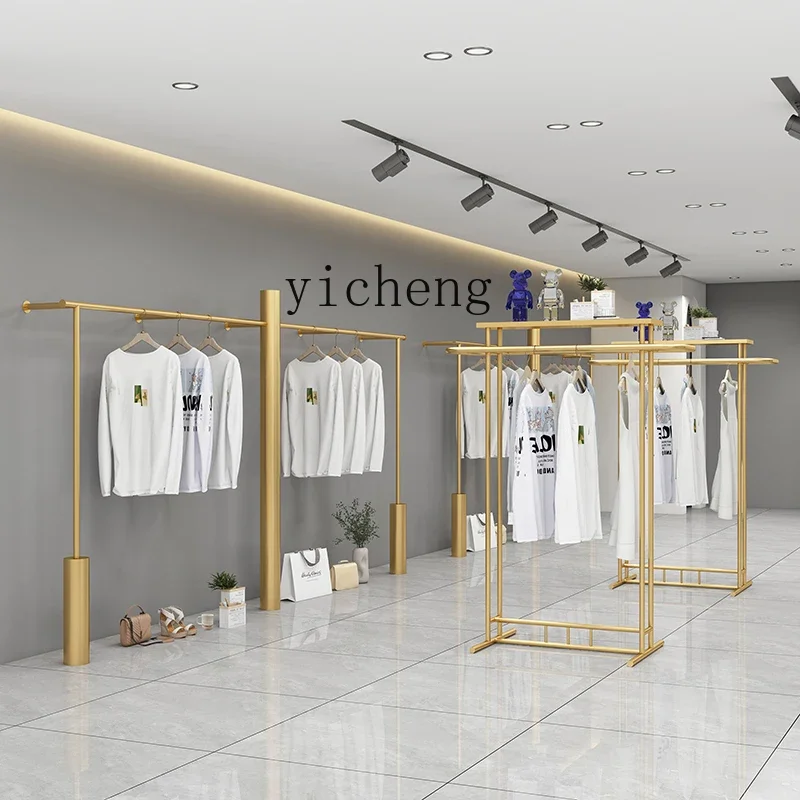 ZC clothing store display rack stainless steel titanium on the wall wall wall-mounted display rack hanging clothes rack