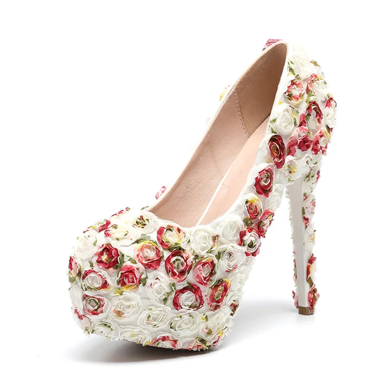 

Bloomsteps Lace Flower High HeelsStiletto Wedding Shoes Round Head Water Table Bridesmaid Shoes Women Banquet Wedding High Heels