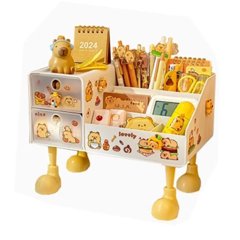 

Прочный пластиковый настольный органайзер большой емкости, держатель для ручек с капибарой, многосеточный настольный аккуратный пенал, всякая всячина