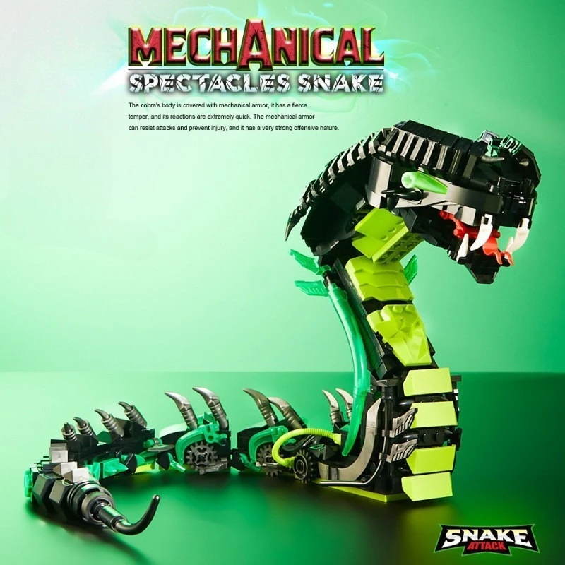 Puzzle Building Blocks Mechanical Snake Model Set STEM Technology Cobra Animal Building Blocks Toy Desktop Gift Ornament