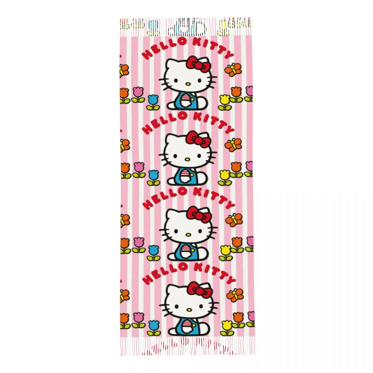 Custom Hello Kitty Cat Scarf Wrap Women Long Winter Fall Warm Tassel Shawl Unisex Anime Cartoon Scarves