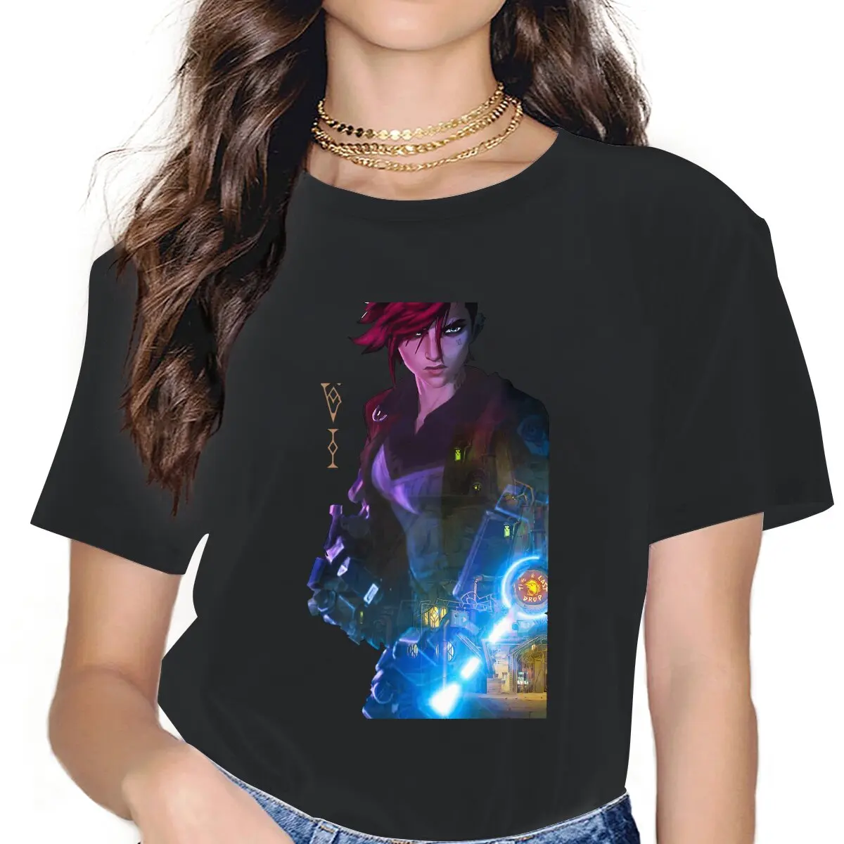 Handsome Vi The Piltover Enforcer Women Tshirts Arcane League of Legends LOL Anime Gothic Vintage Female Clothing