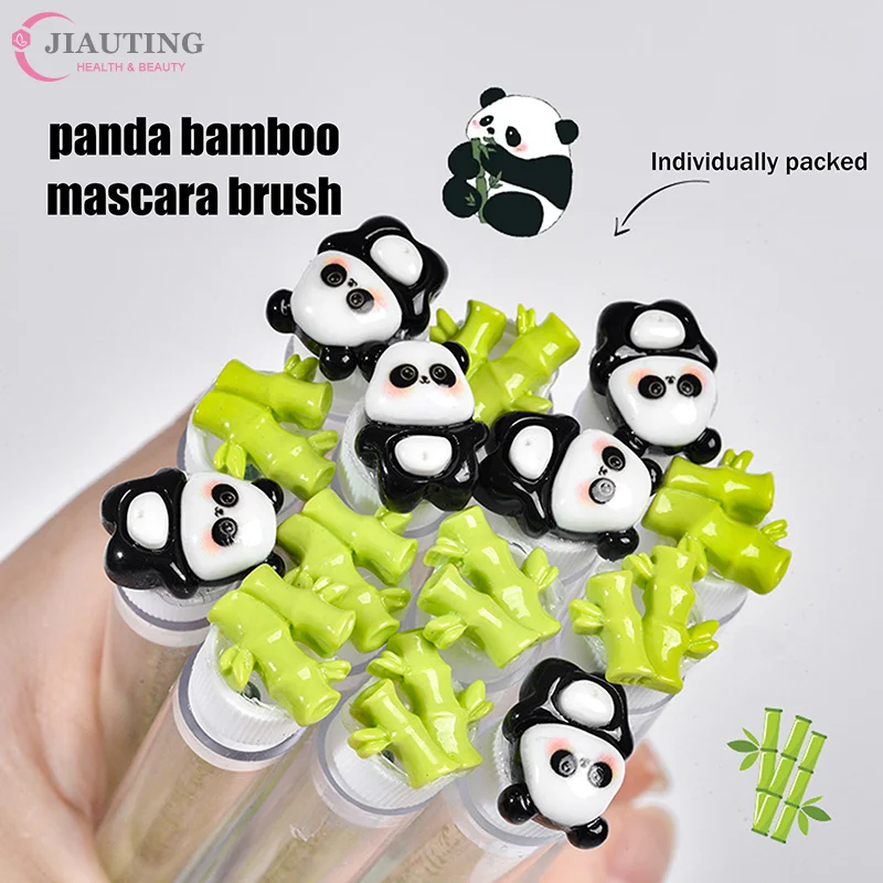 1/2/5Pcs Cute Panda Bamboo Eyelash Brush Tubes With Crystal Lash Mascara Wands Eyebrow Comb Spoolies Applicators Makeup Tools