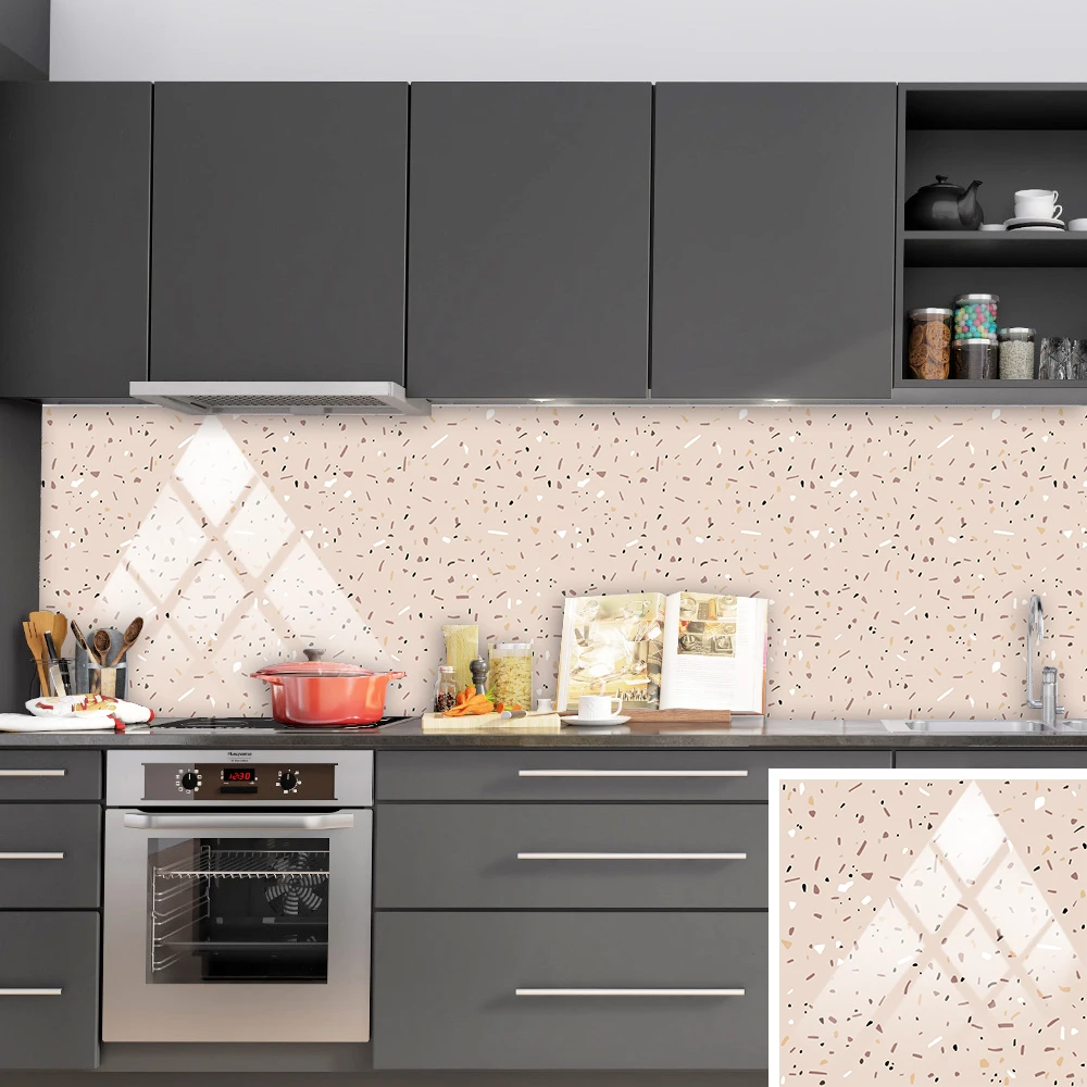 10pcs/Set Waterproof Oil-proof Terrazzo Style Wall Stickers for Kitchen Bathroom Wardrobe Art Wallpaper Easy to Apply Tile Patte