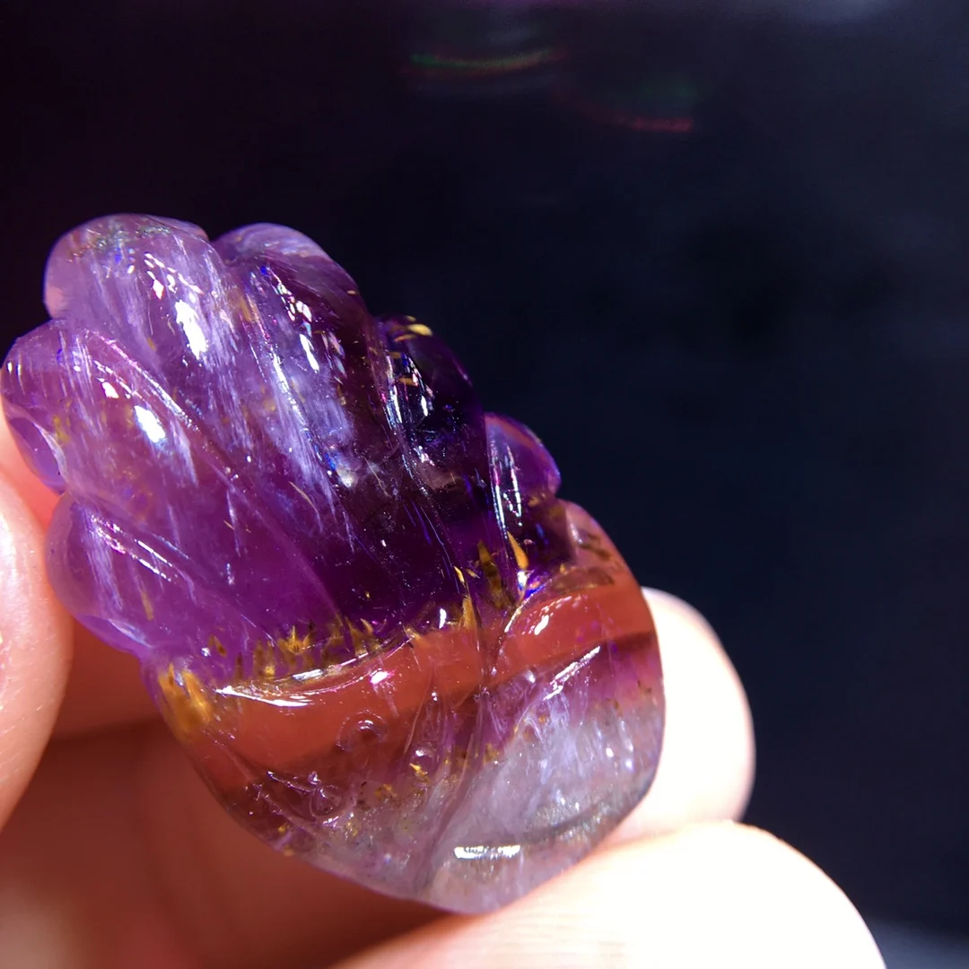 

Natural Purple Cacoxenite Red Auralite 23 Fox Pendant 28.7/18/7.7mm Gold Rutilated Beads Jewelry AAAAA